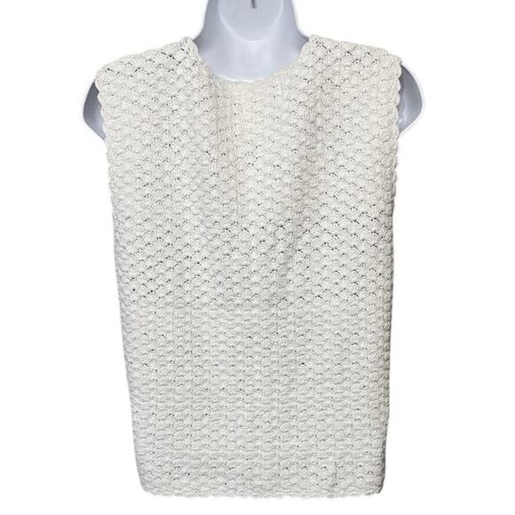 VTG Jenny Crochet Cardigan Sweater Vest Large Button Down Textured Ivory Boho - Picture 4 of 6
